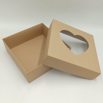 Μπιζόκουτο Χάρτινο No.Με Παράθυρο (Καρδιά-Κύκλος) 22,5*22,5*8 (Κραφτ-Λευκό)