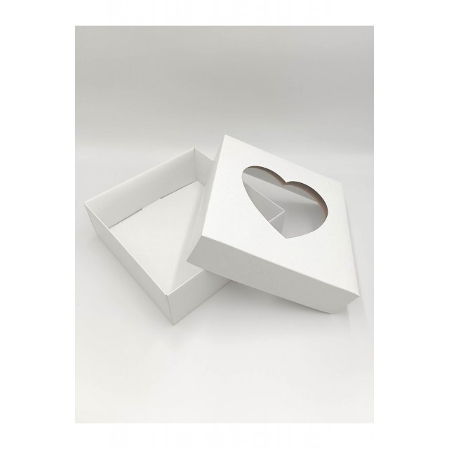 Κουτί Χάρτινο (με παράθυρο καρδιά) 22x22x8cm (κραφτ-λευκό)