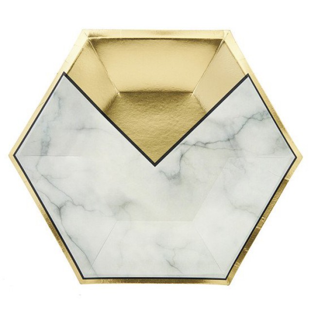 Πιάτο Χάρτινο Εξάγωνο Μάρμαρο 23cm