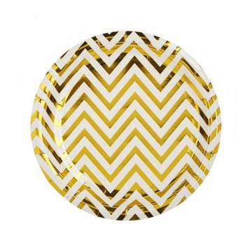 Πιάτο Ασπρο-Χρυσό Σεβρόν 23cm