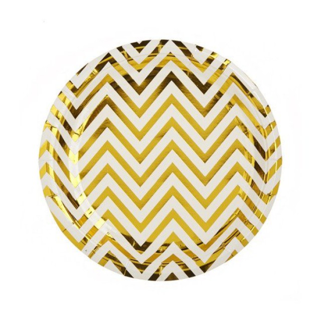 Πιάτο Ασπρο-Χρυσό Σεβρόν 23cm