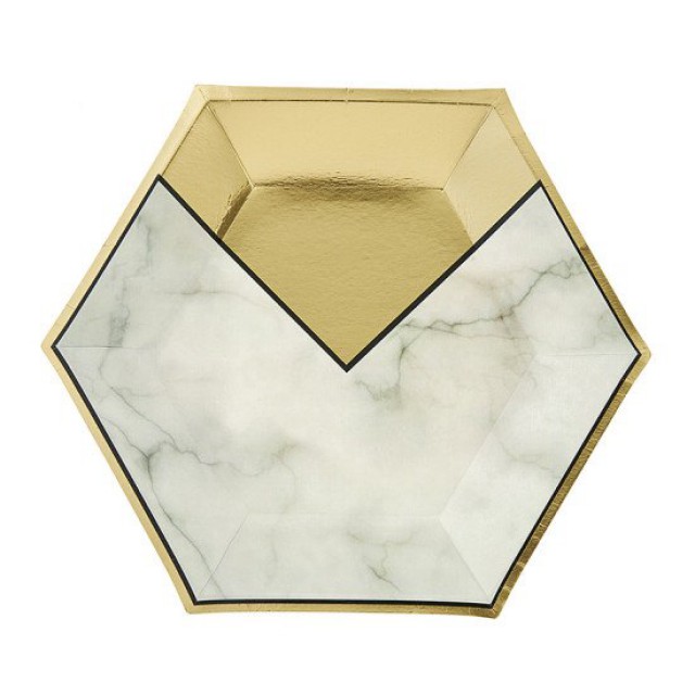 Πιάτο Χάρτινο Εξάγωνο Μάρμαρο 18cm
