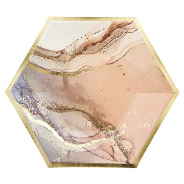 Πιάτο Χάρτινο Εξάγωνο Ροζ 23cm