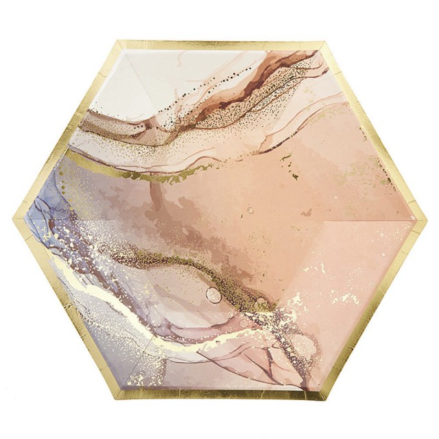 Πιάτο Χάρτινο Εξάγωνο Ροζ 23cm