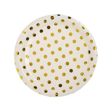 Πιάτο Ασπρο-Χρυσό Πουά 23cm