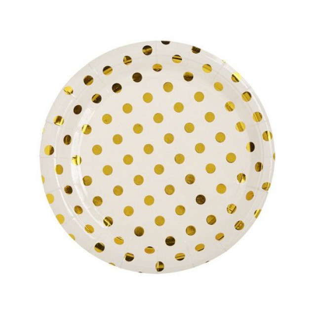 Πιάτο Ασπρο-Χρυσό Πουά 23cm