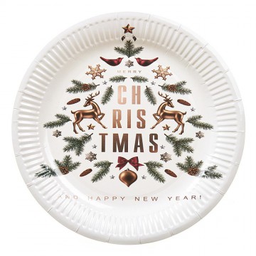 Χριστουγεννιάτικο Χάρτινο Πιάτο Λευκό 18cm