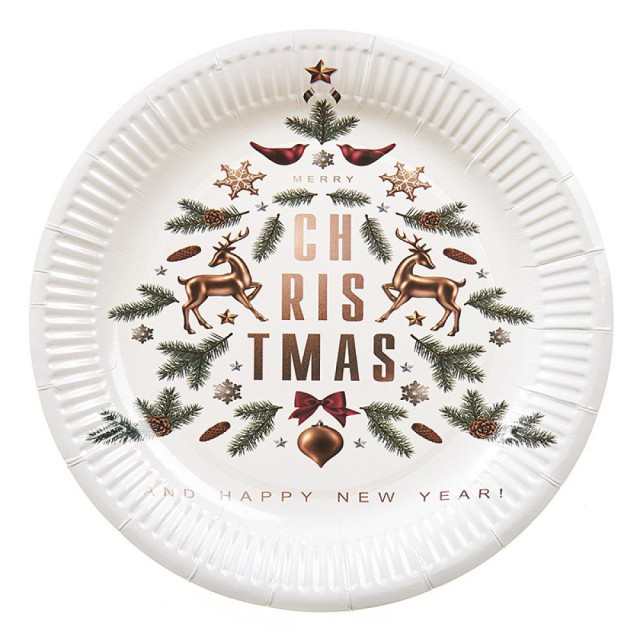 Χριστουγεννιάτικο Χάρτινο Πιάτο Λευκό 23cm