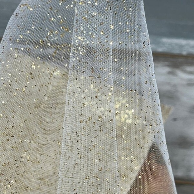 Τούλι Με Χρυσό Γκλίτερ 38*38 (Λευκό) 100τμχ