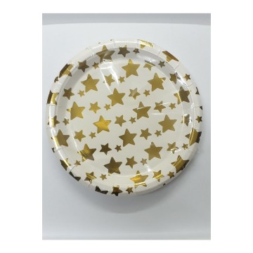 Πιάτο Τούρτας άσπρο-χρυσό με αστεράκια 