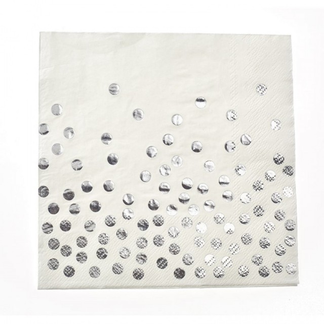 Χαρτοπετσέτα Ασπρο-Ασημί Πουά